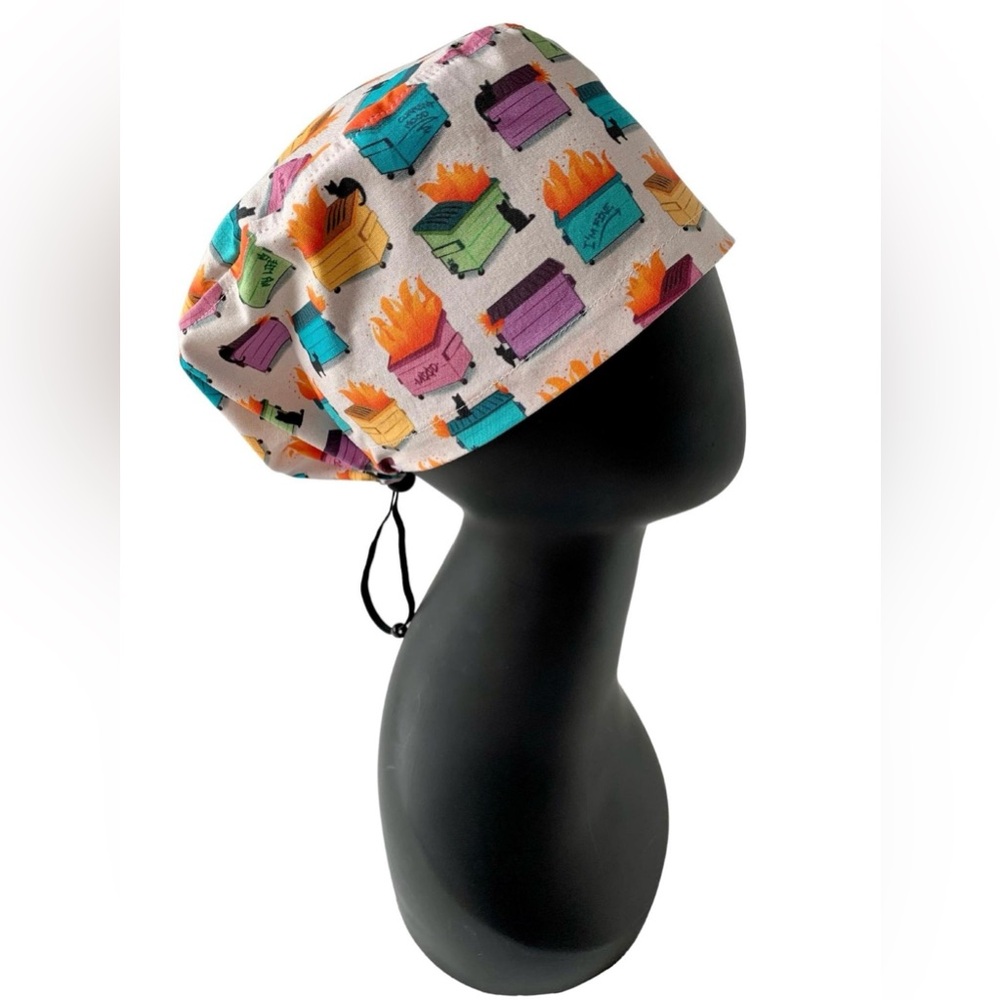 Dumpster Fire Surgical Scrub Cap - Cotton Euro Style for MEDIUM Length Hair - Picture 8 of 11